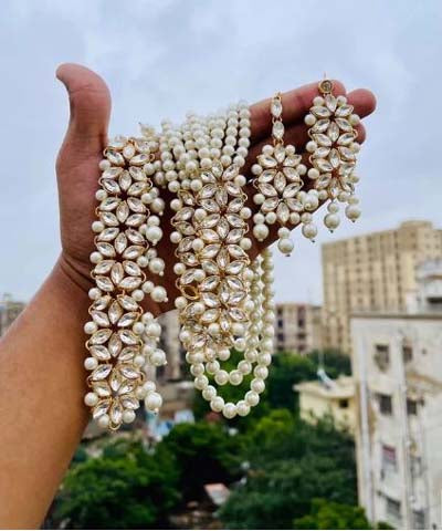 White Pearls and Kundan Long Maala with Choker Set (Wedding/Party wear)